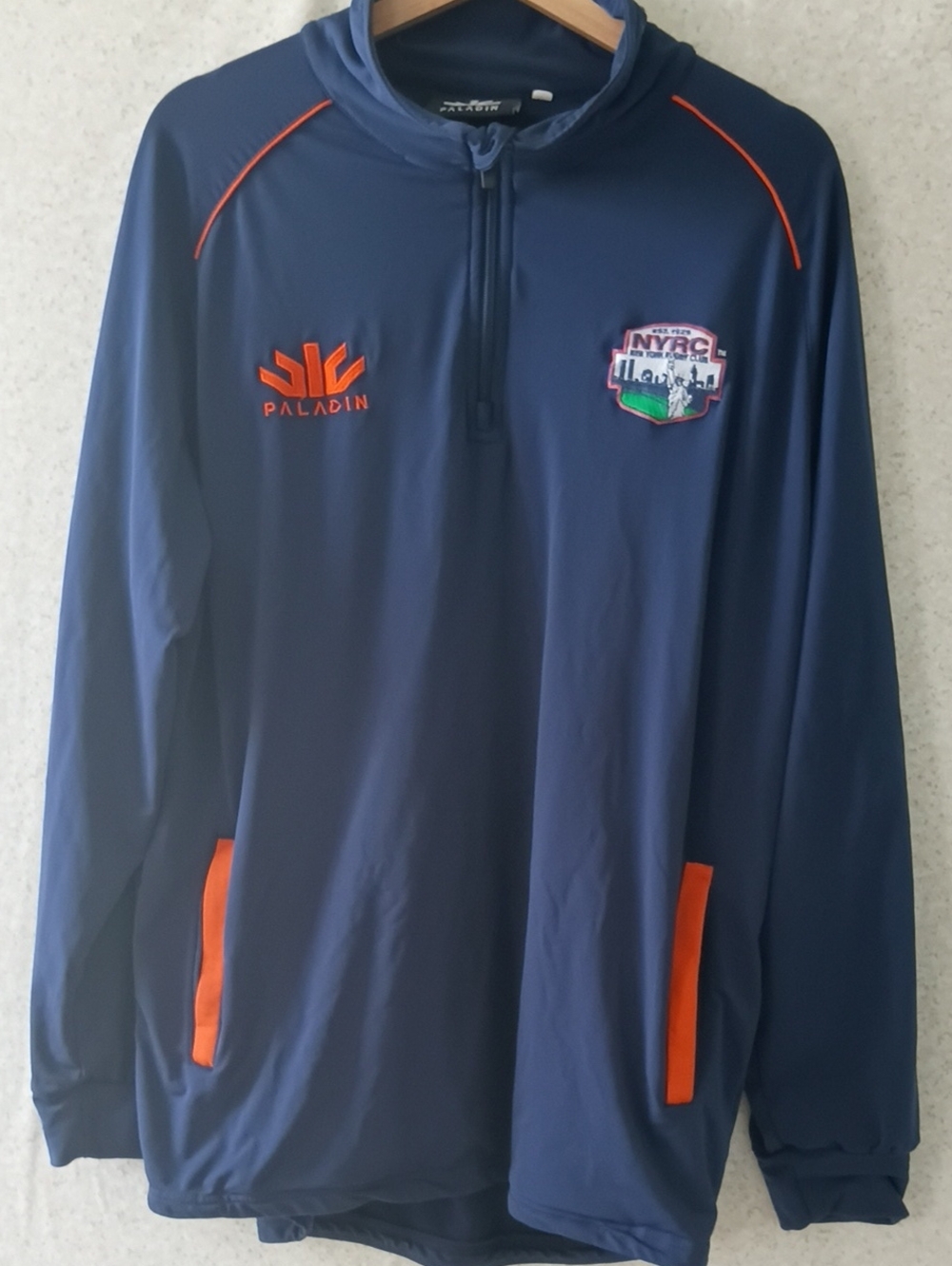 Navy Men's Lightweight Pullover Jacket with Orange Accents